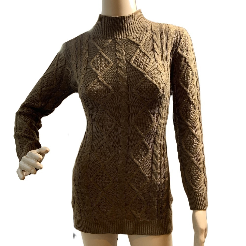 SHEIN Brown Long Sleeve Mock neck Cable Knit Backless Sweater Dress Sz XS Baddie